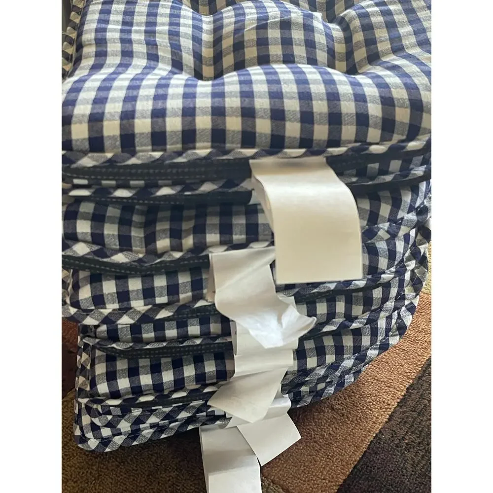 Set of 8 Dining Chair Cushions Blue White